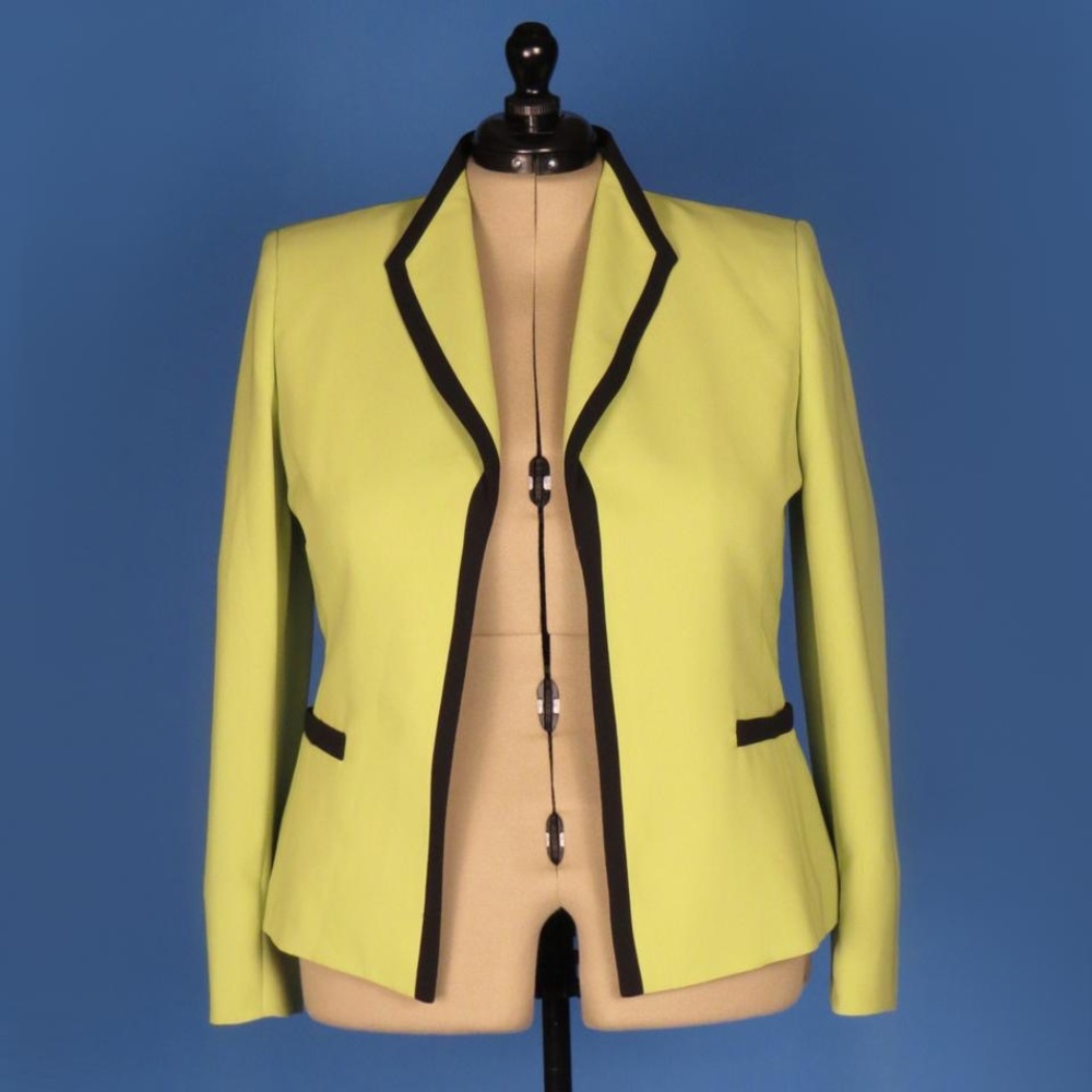 Jones Studio Lime Green Open Front Blazer with Black Trim